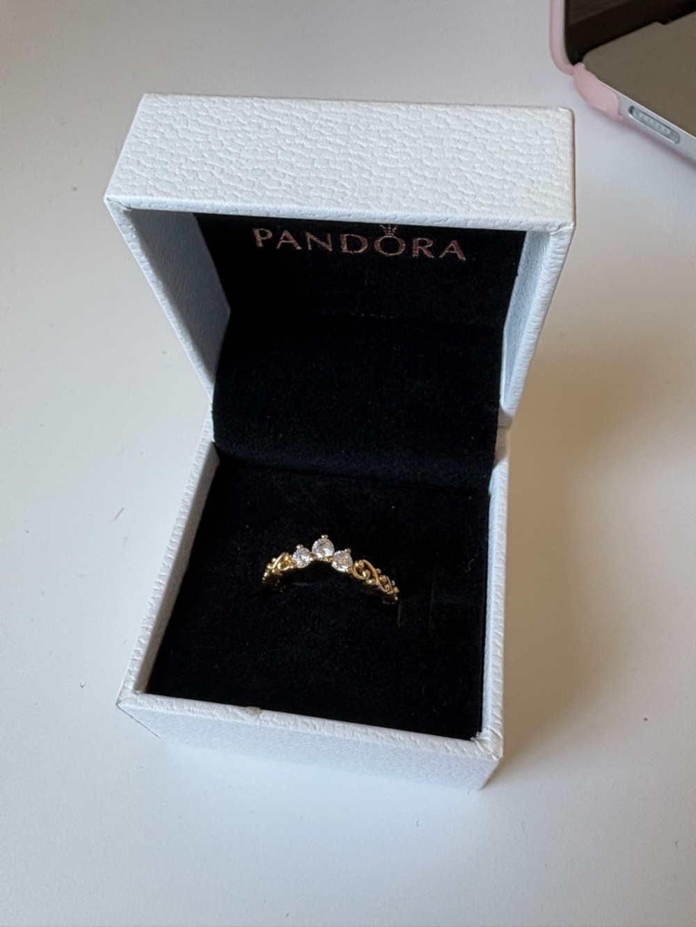 Authentic Pandora Gold Crown Ring with Clear Stones - Gold size 50